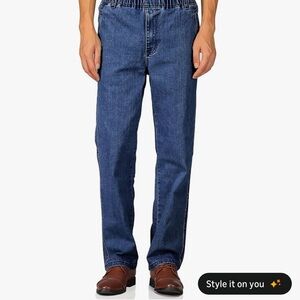 Indigo Men's Classic Straight Blue Jeans with elastic waist